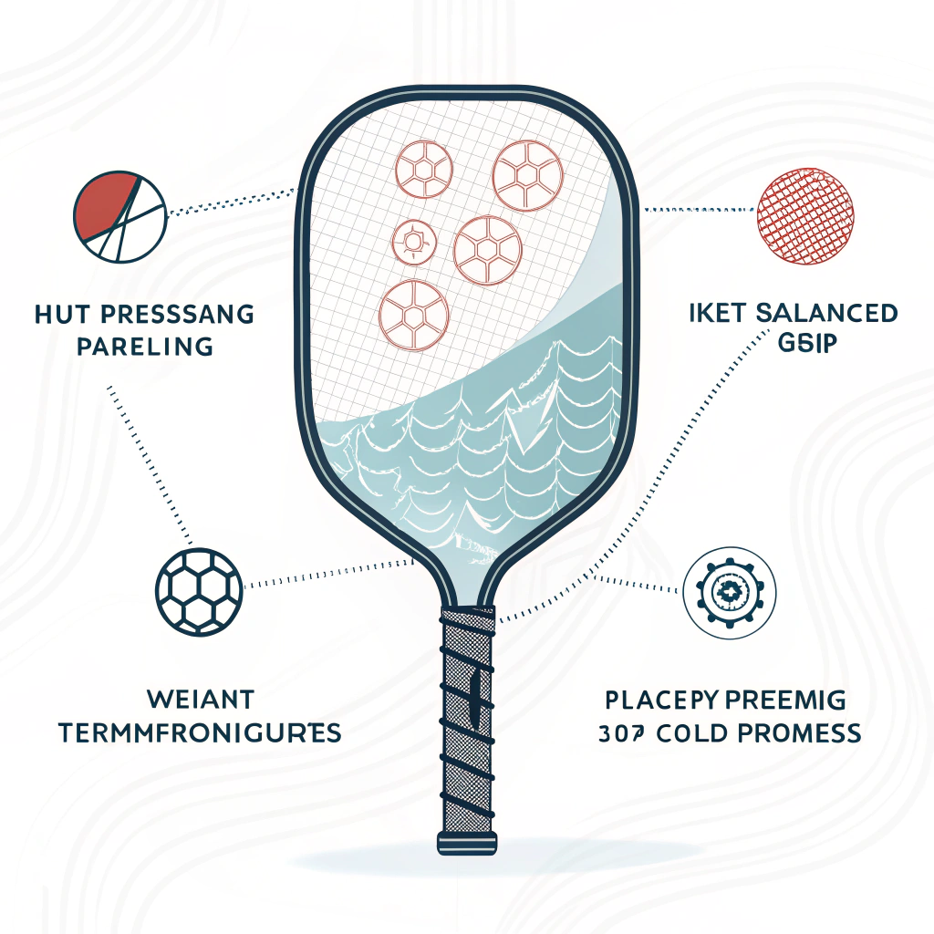 Minimal 2D illustration of an engineered pickleball paddle design highlighting precision and balance.