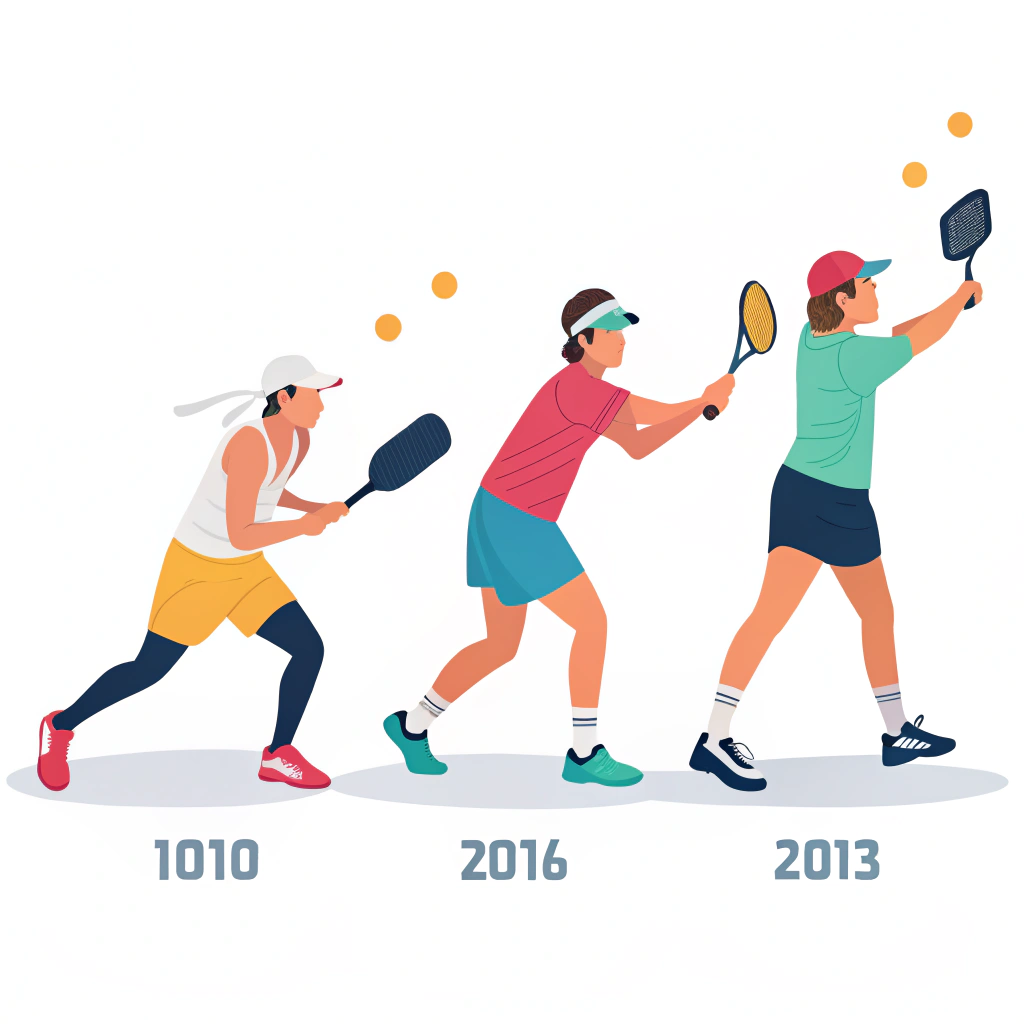 Minimalist illustration of three pickleball players with varied stances representing different play styles