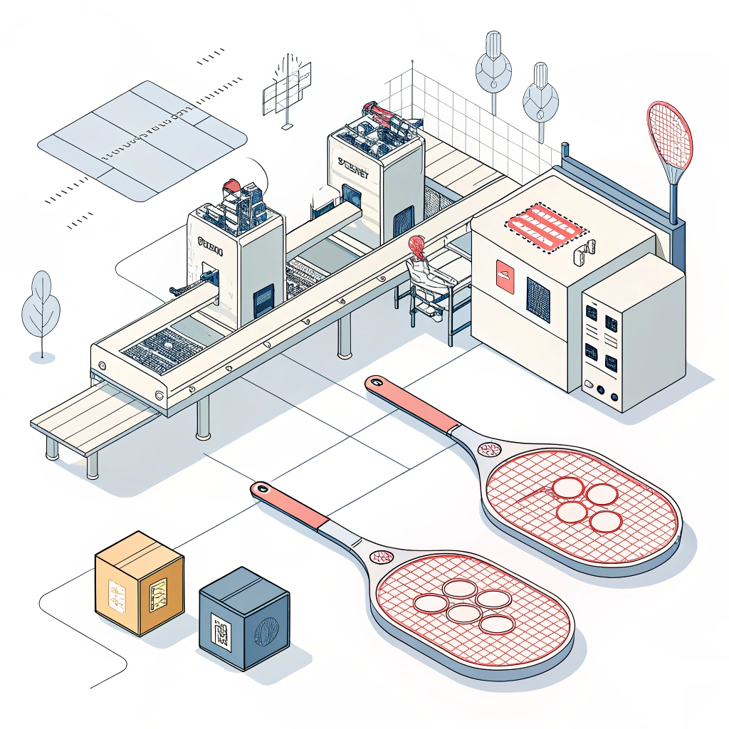 Minimal 2D illustration of innovative manufacturing with abstract custom pickleball paddles and modern geometric forms