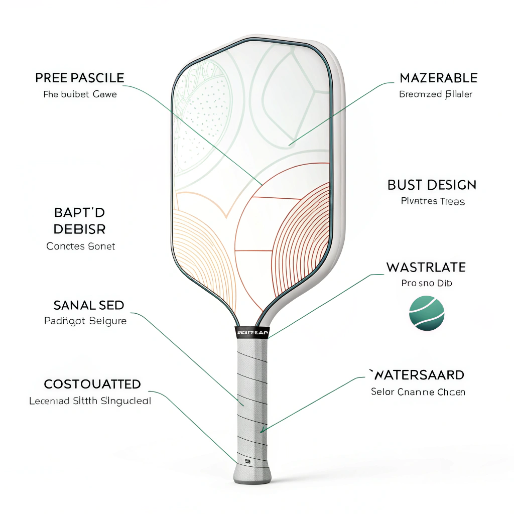 Minimalist 2D illustration of a customizable pickleball paddle with design elements