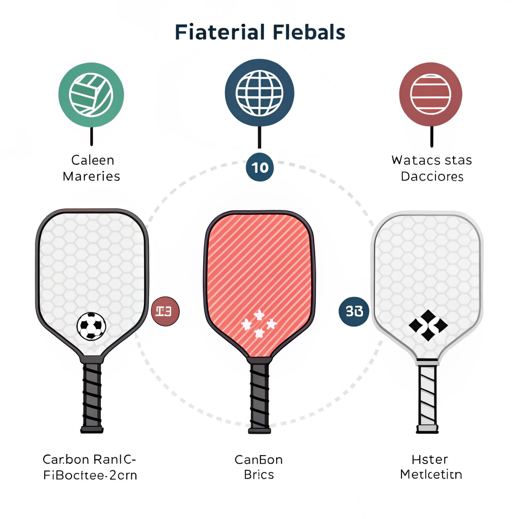 2D vector illustration of pickleball paddles with material icons in a minimalist style