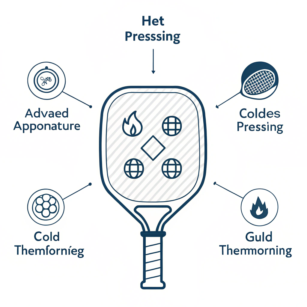 "2D minimal illustration showing a USAPA approved paddle with abstract manufacturing process icons."