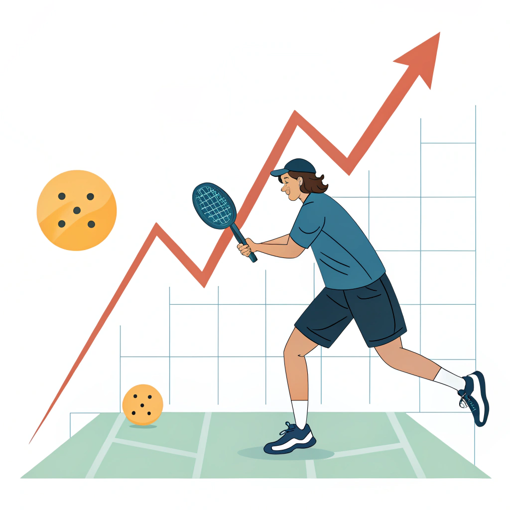 Minimalistic illustration of rising trends in the expansive pickleball market.