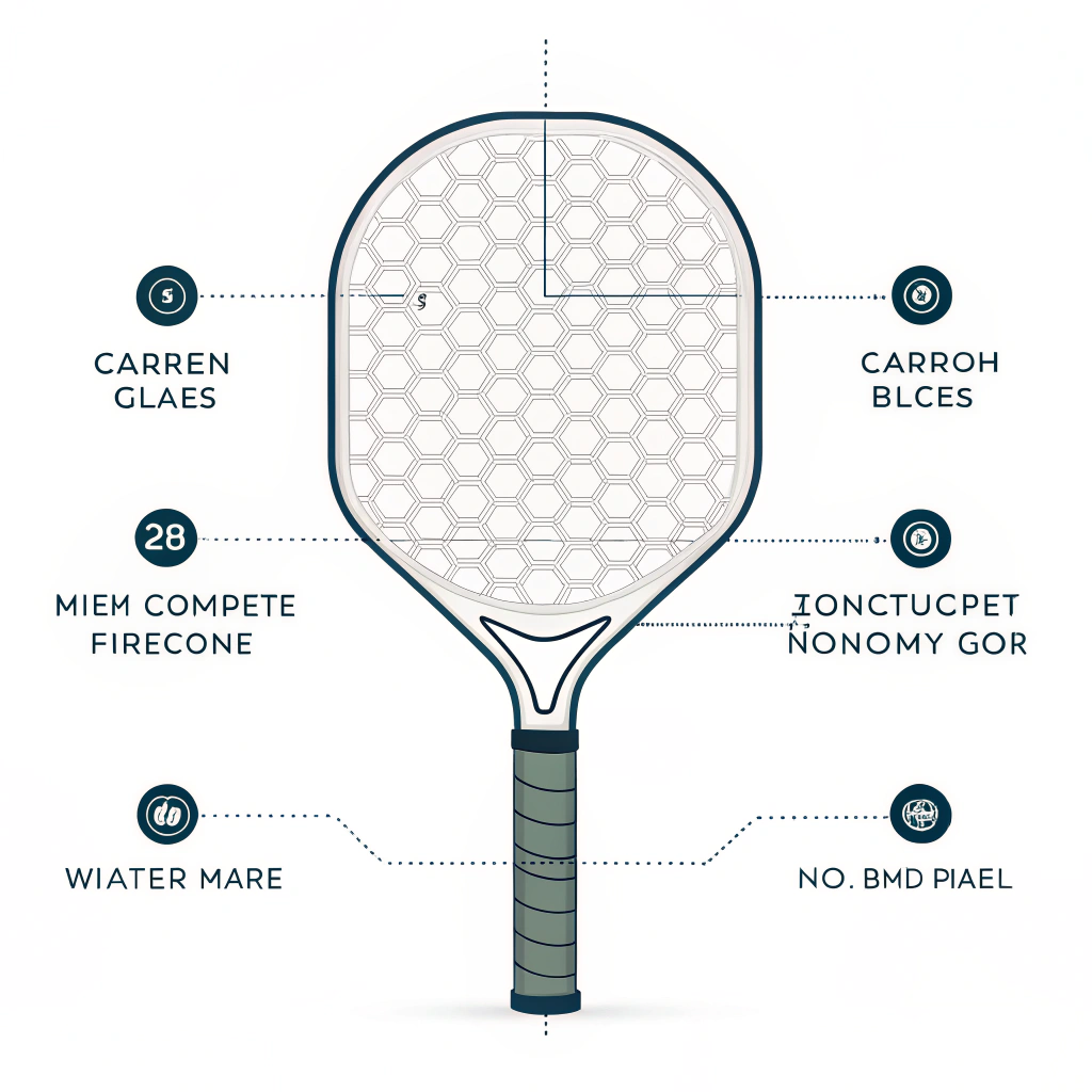 2D minimal illustration of a layered, high-performance pickleball paddle