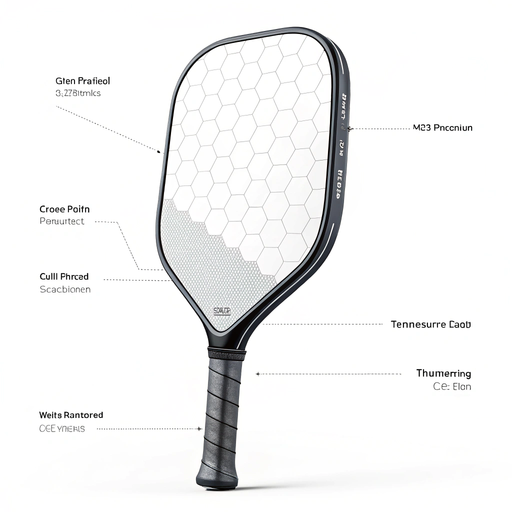 2D minimalist abstract depiction of a high-tech pickleball paddle design