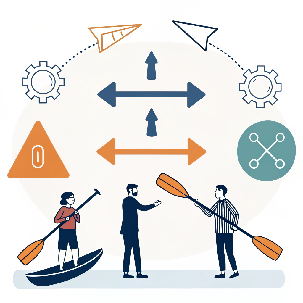 2D flat illustration of collaboration and process planning in paddle production.