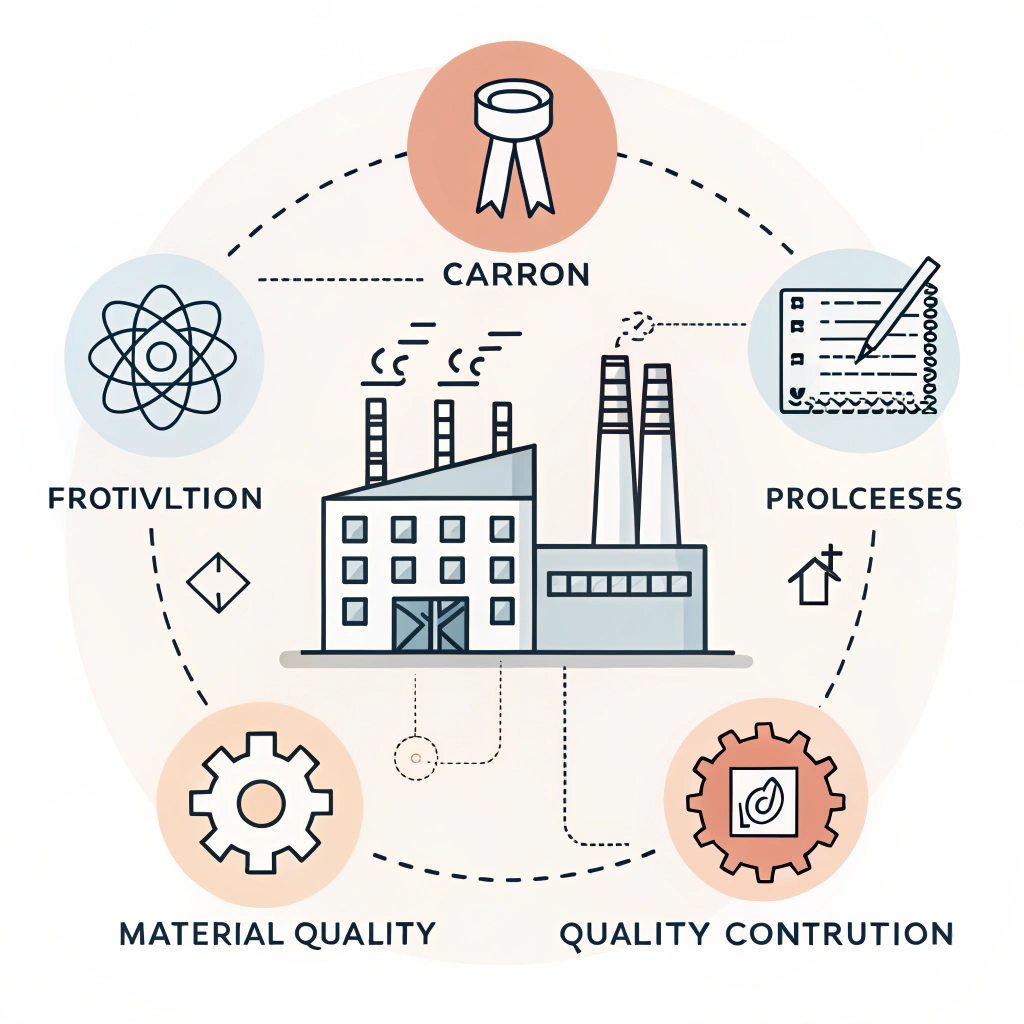 Minimalist illustration depicting manufacturing elements and quality control in production.