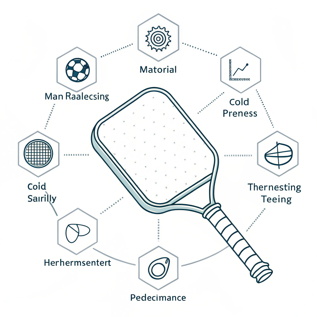 Minimalist 2D illustration showing process icons for paddle material and testing evaluation