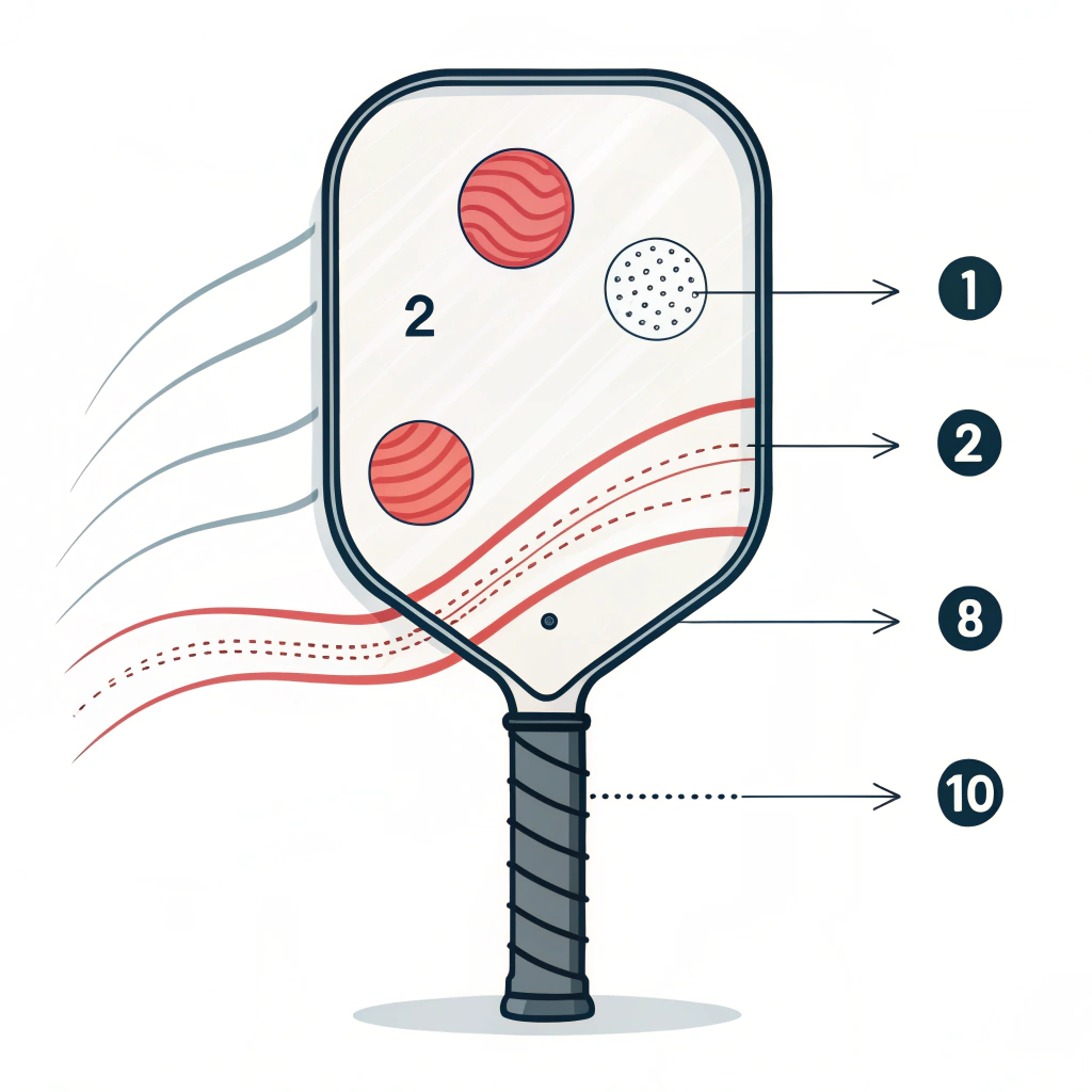Minimalist 2D illustration showing twist weight dynamics in a pickleball paddle.