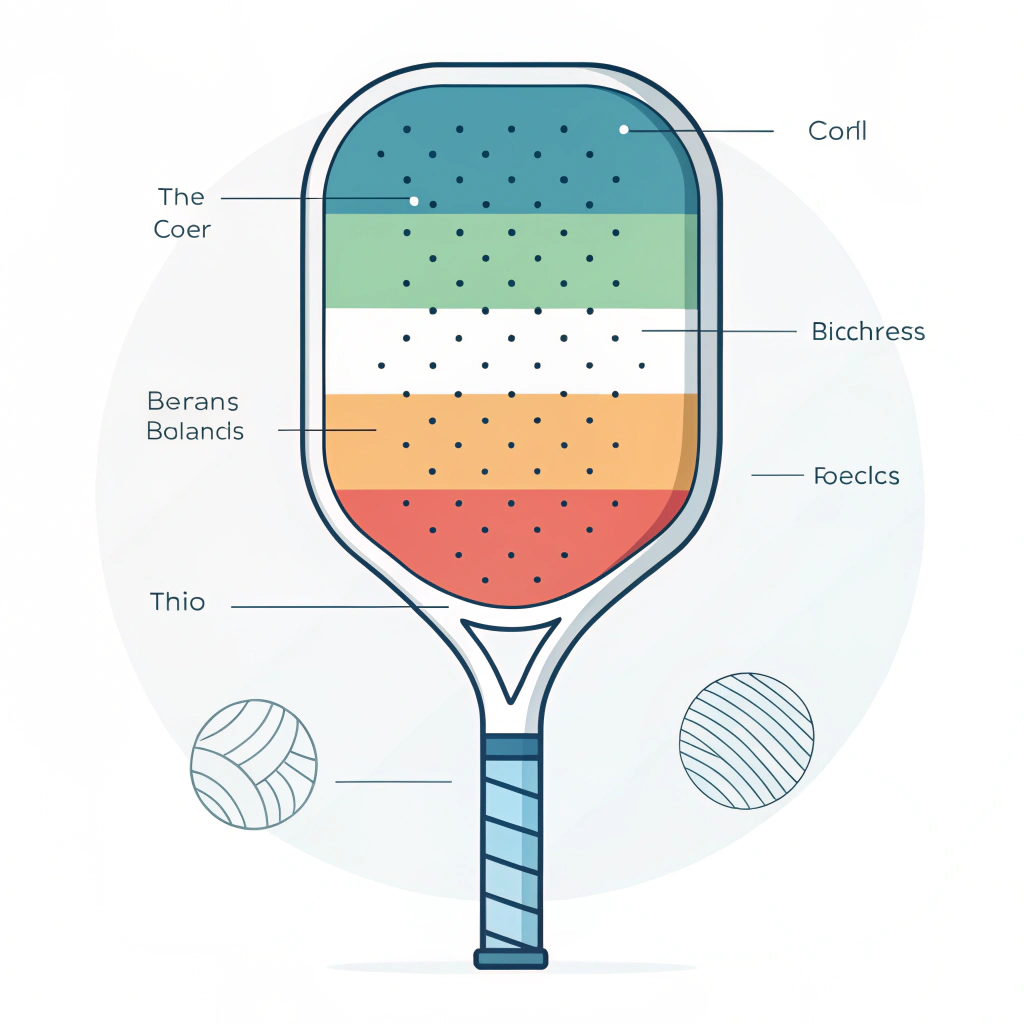 "Abstract 2D cross-section showing three layers of pickleball paddle core thickness."