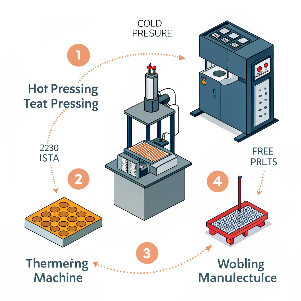 Minimal vector illustration showing three distinct manufacturing processes with symbolic imagery.