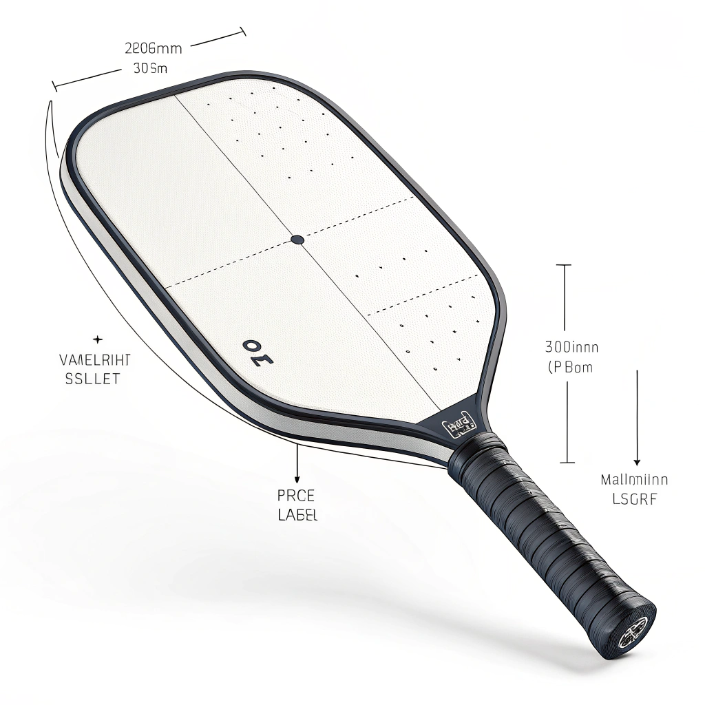 "Minimalist illustration of a sleek, customizable pickleball paddle with ergonomic design."