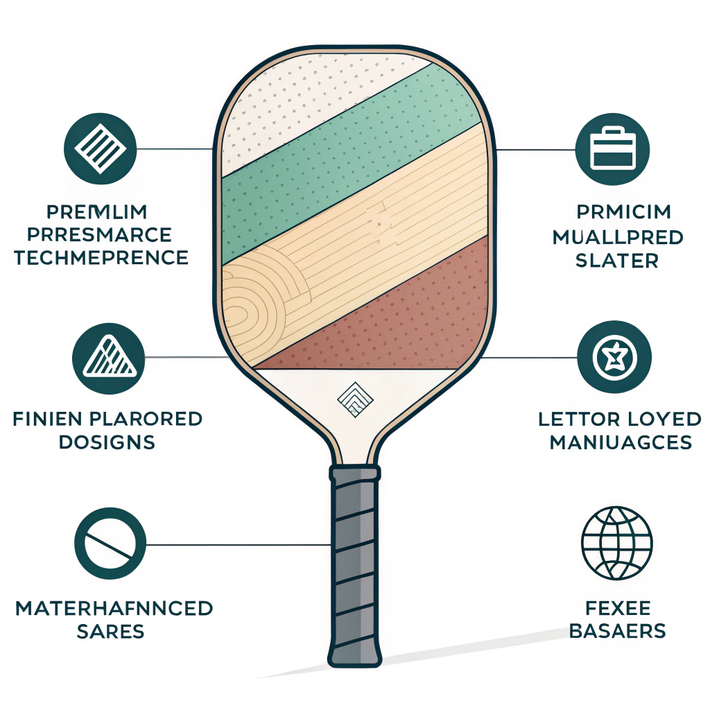 Minimalistic flat design of a layered pickleball paddle showcasing premium finish details.