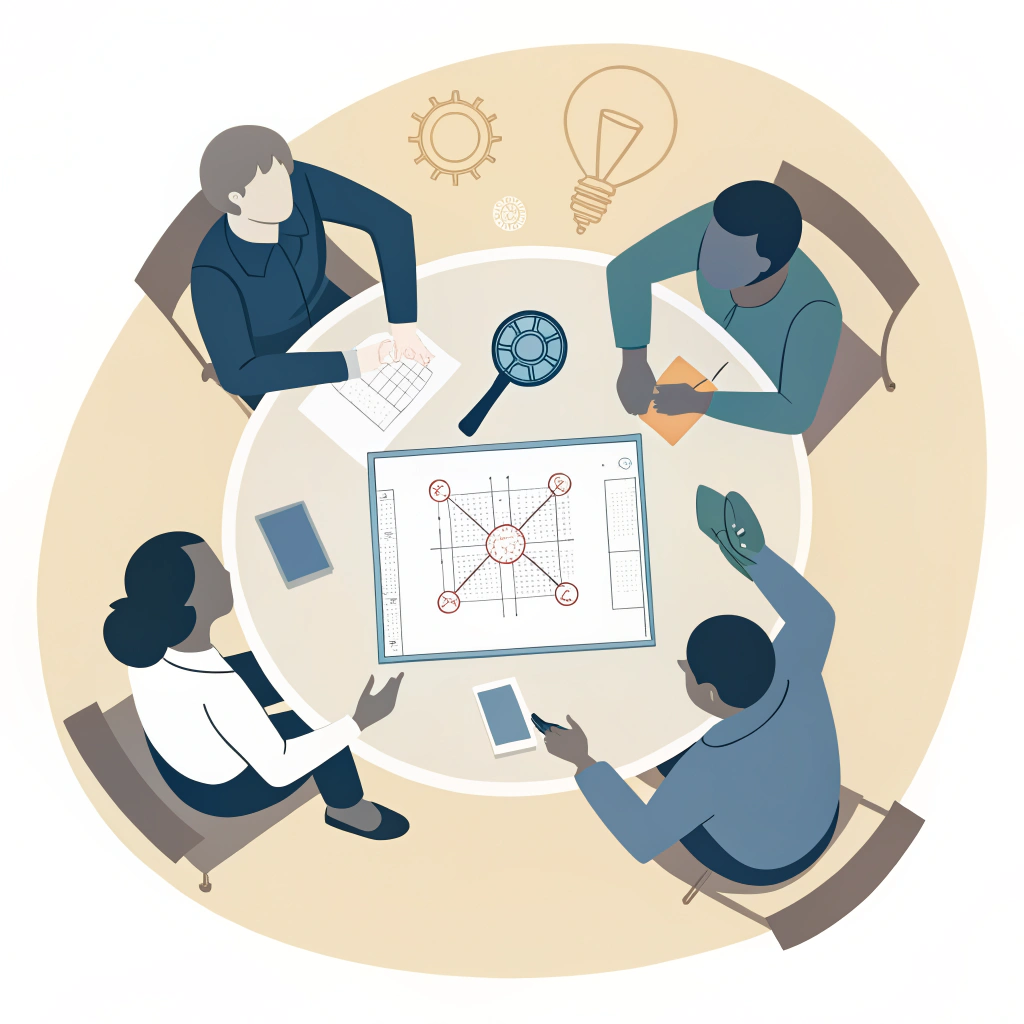 minimal 2D illustration of collaborative meeting on advanced paddle design technology