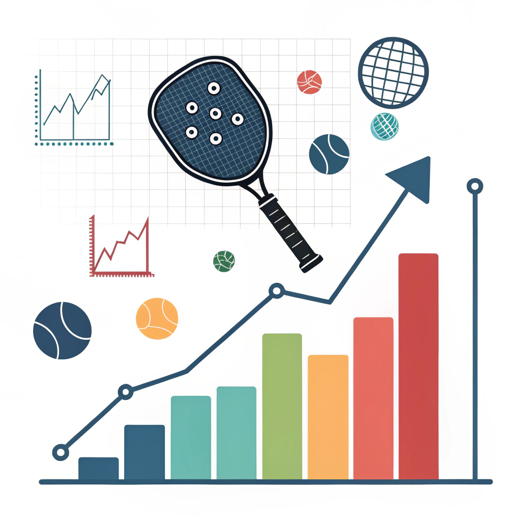Minimalist abstract illustration merging sports equipment icons with performance graph elements.