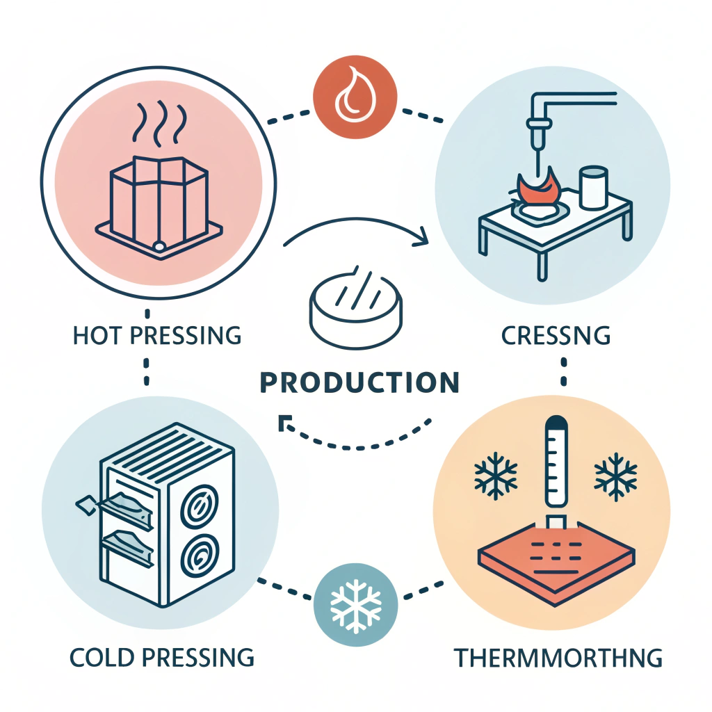 Flat minimalist illustration symbolizing three production techniques in paddle manufacturing