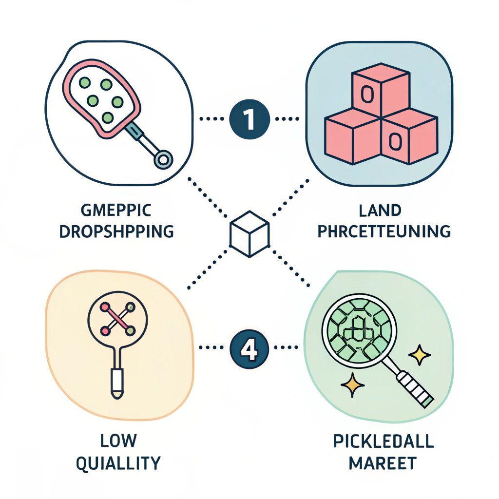 Simple minimal illustration of dropshipping challenges with abstract icons and broken chain links.