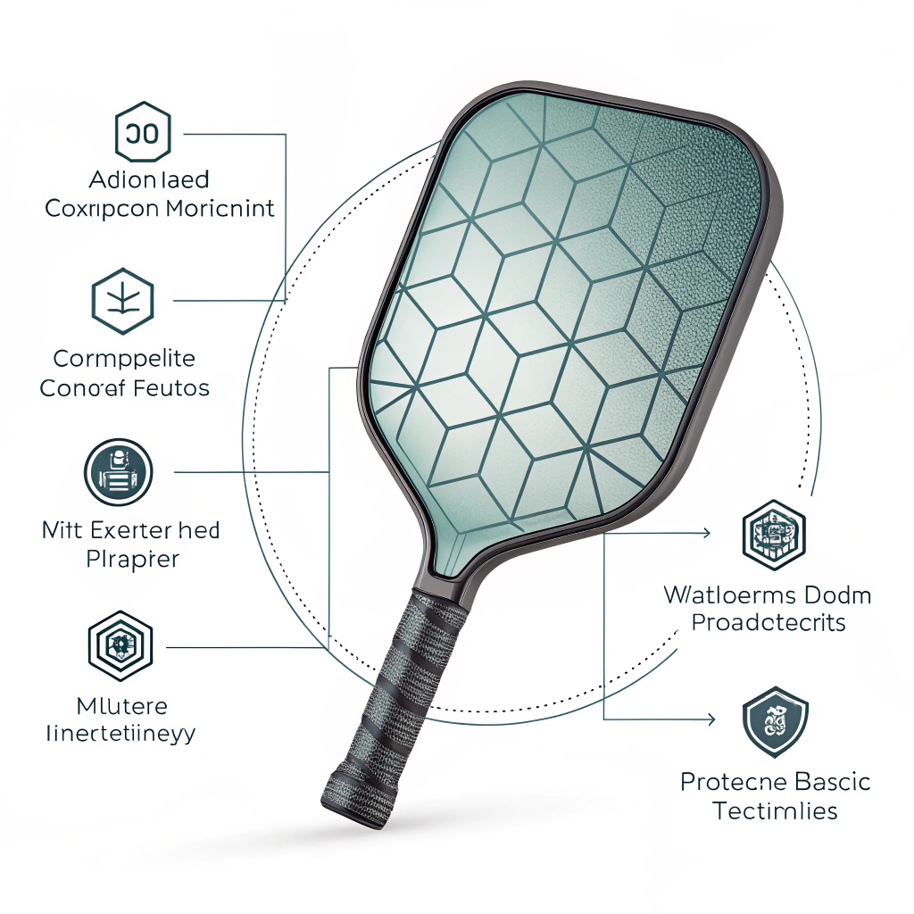 "Abstract sleek pickleball paddle with modern technical design elements."