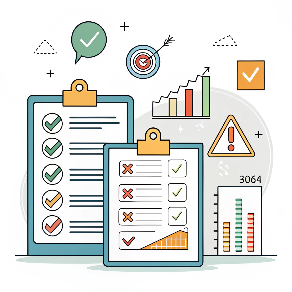 Minimalist 2D illustration of audit report and risk mitigation strategy with check marks and charts