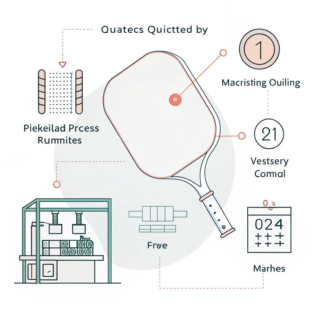 Minimalist illustration of pickleball paddle production through thermoforming process.