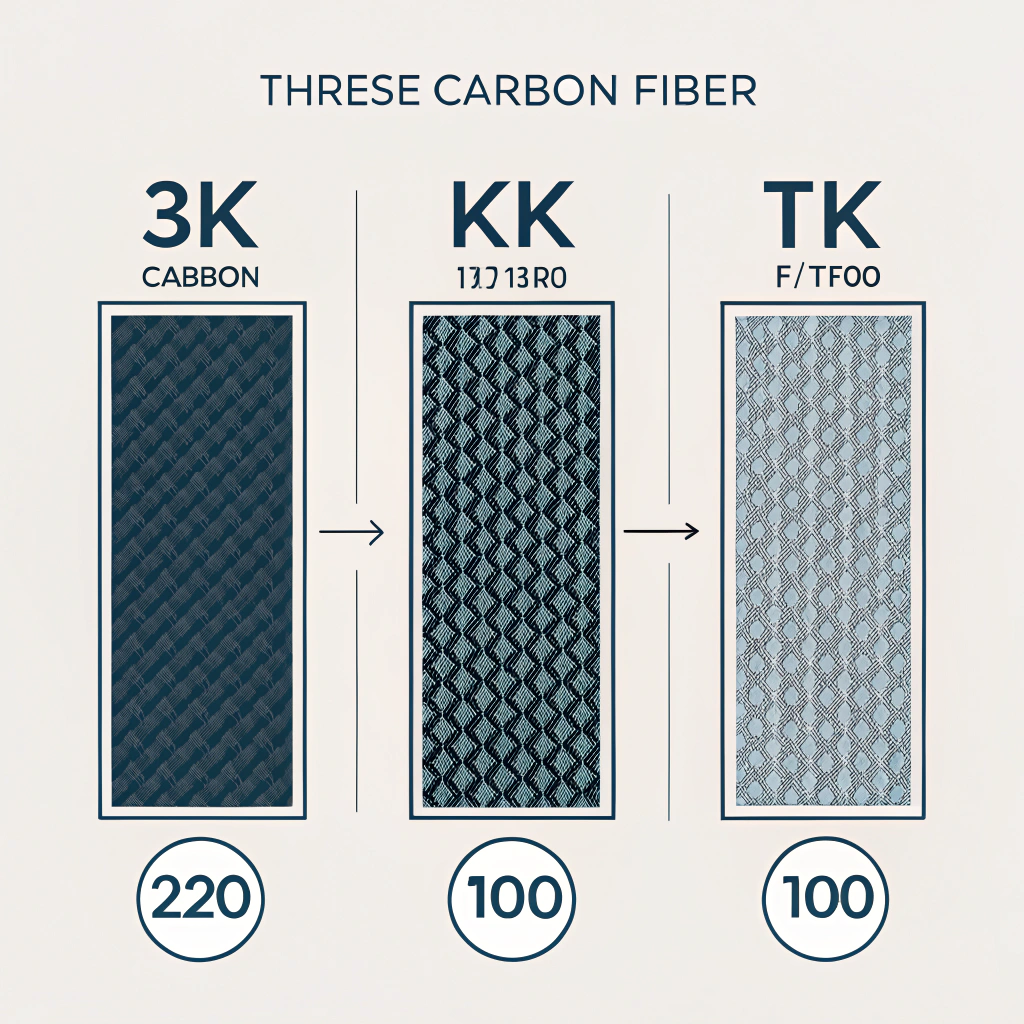 Minimalist representation of three carbon fiber variants in a clean flat style