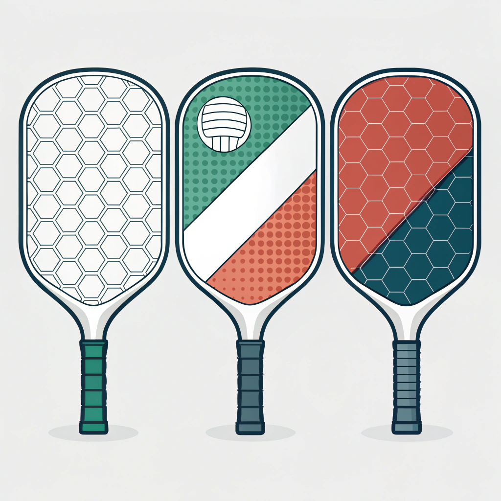 Minimalistic 2D illustration of a segmented pickleball paddle showcasing finishing techniques