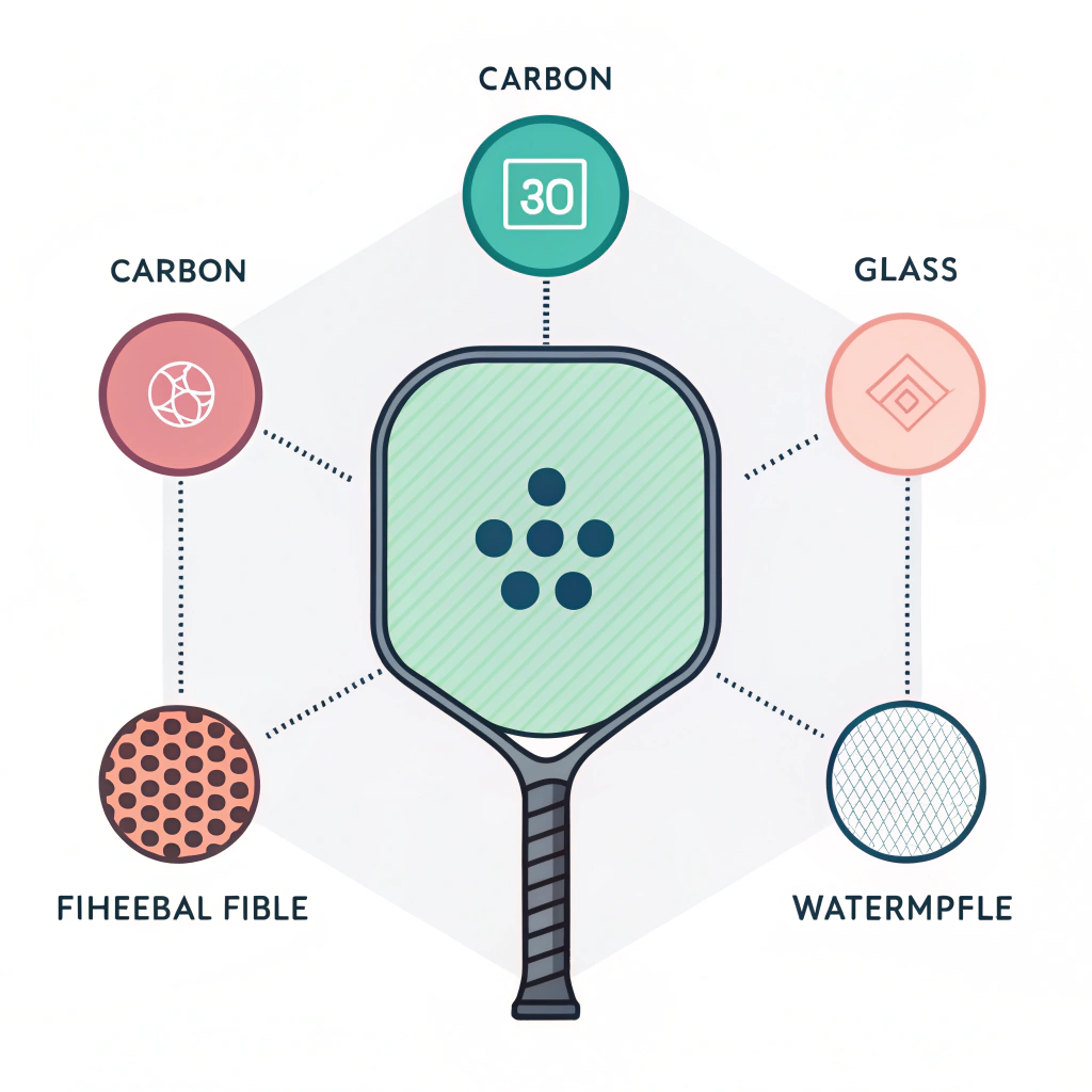 Minimal 2D illustration comparing paddle materials with geometric icons