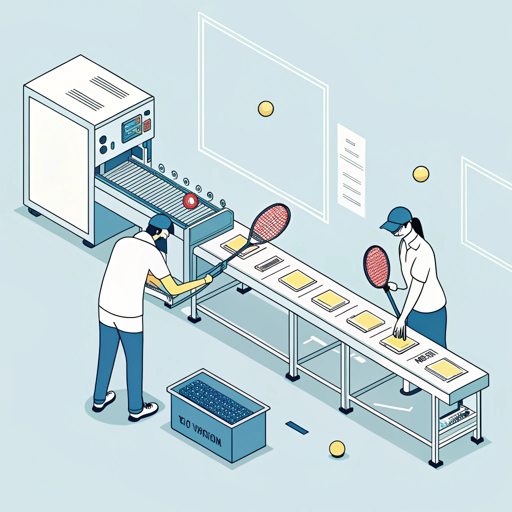 Minimalist 2D illustration showing quality control and precision in pickleball paddle manufacturing
