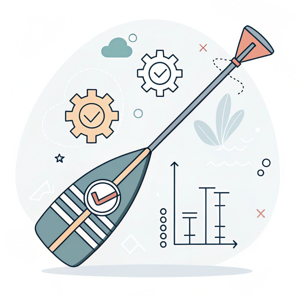 Minimalist illustration of quality control and customization in paddle production