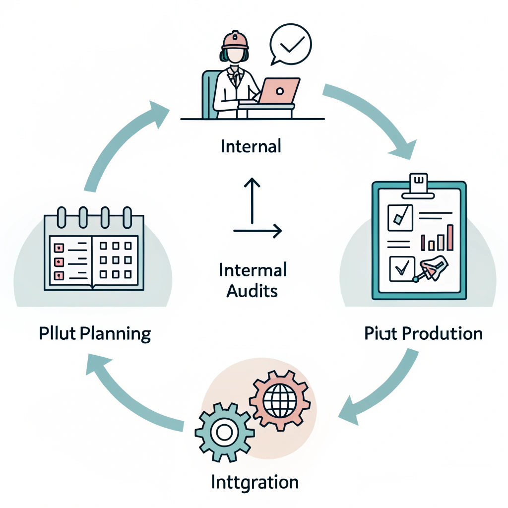 Outline of a streamlined strategic workflow in flat, minimalist design showing process steps.