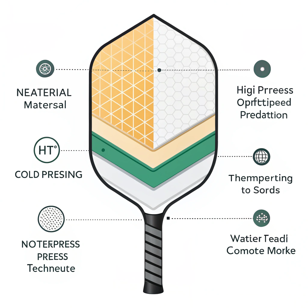 Minimal 2D illustration representing abstract production optimization for high-performance pickleball paddles.