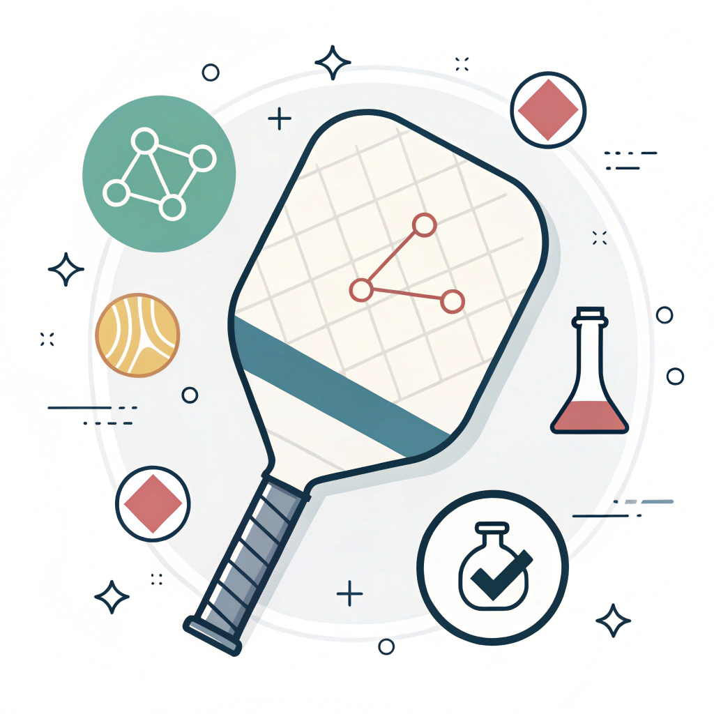 Minimalist 2D illustration of a paddle with lab testing and quality control symbols