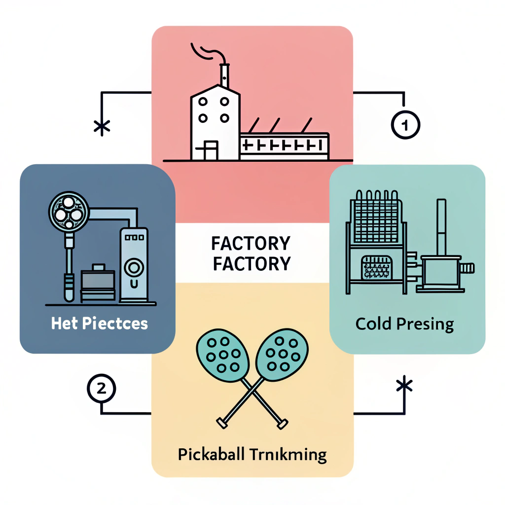 Simplified flat design factory scene showing paddle production techniques