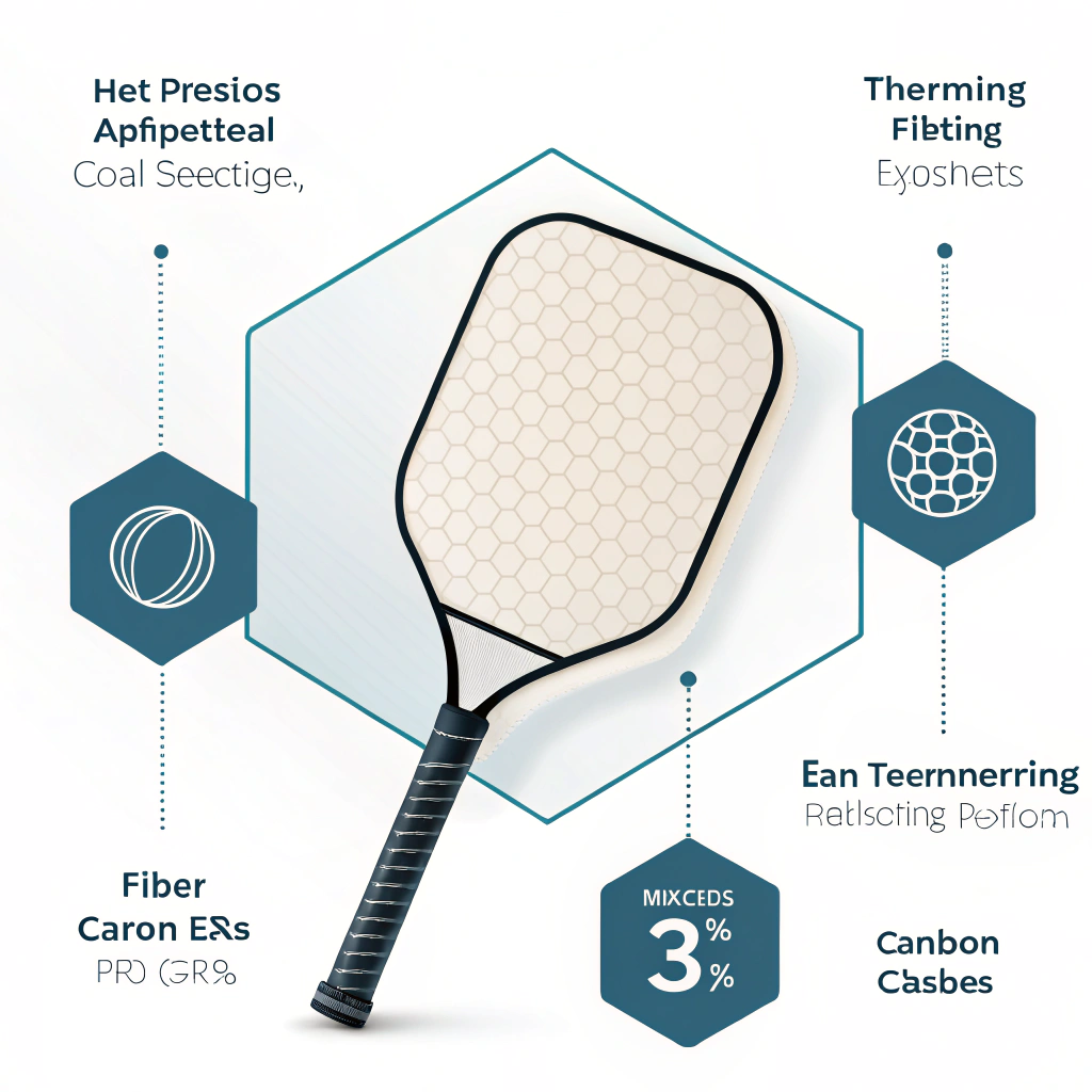 Minimalist illustration of a custom pickleball paddle manufacturing process with abstract production elements.