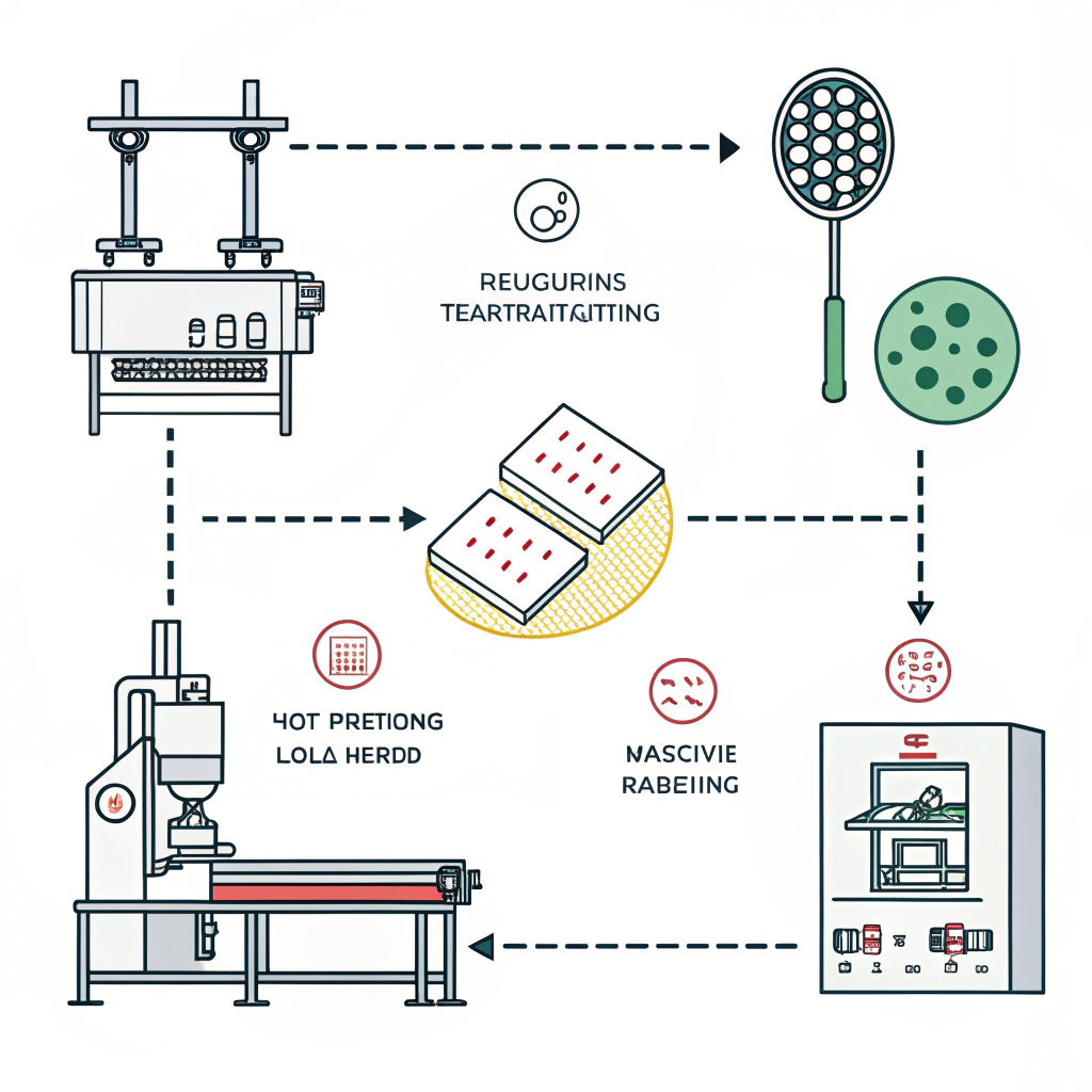 A minimal 2D illustration of innovative production techniques creating high-performance pickleball paddles in a simplified style.