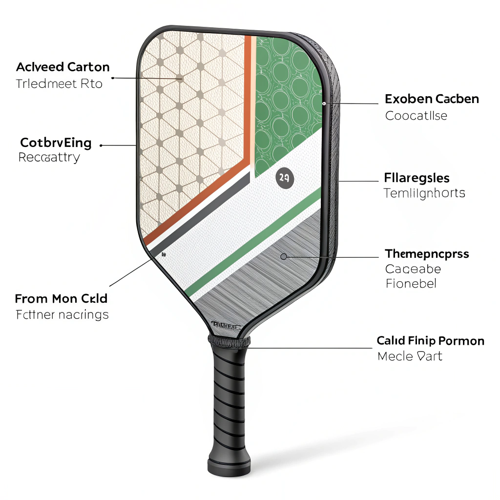 Flat design illustration of a pickleball paddle highlighting advanced material layers