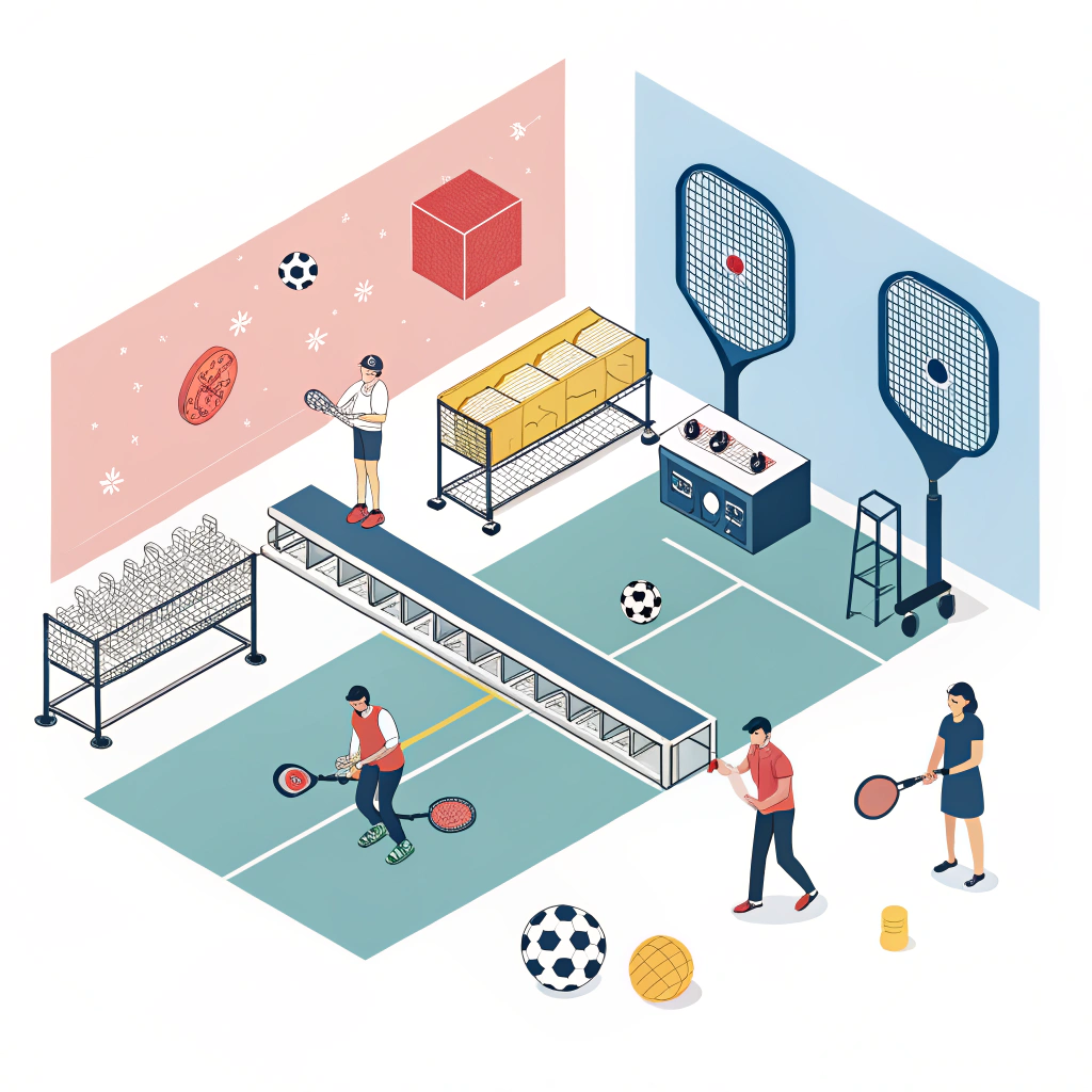 Minimalist illustration of sports equipment manufacturing meeting influencer marketing