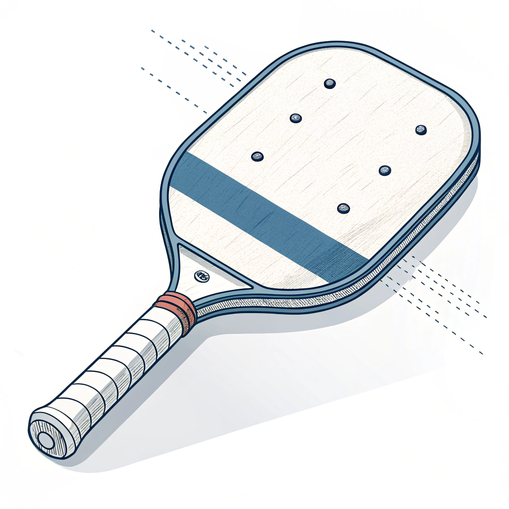 A minimalist illustration showcasing a pickleball paddle with a distinct protective edge guard in a clean, flat design.