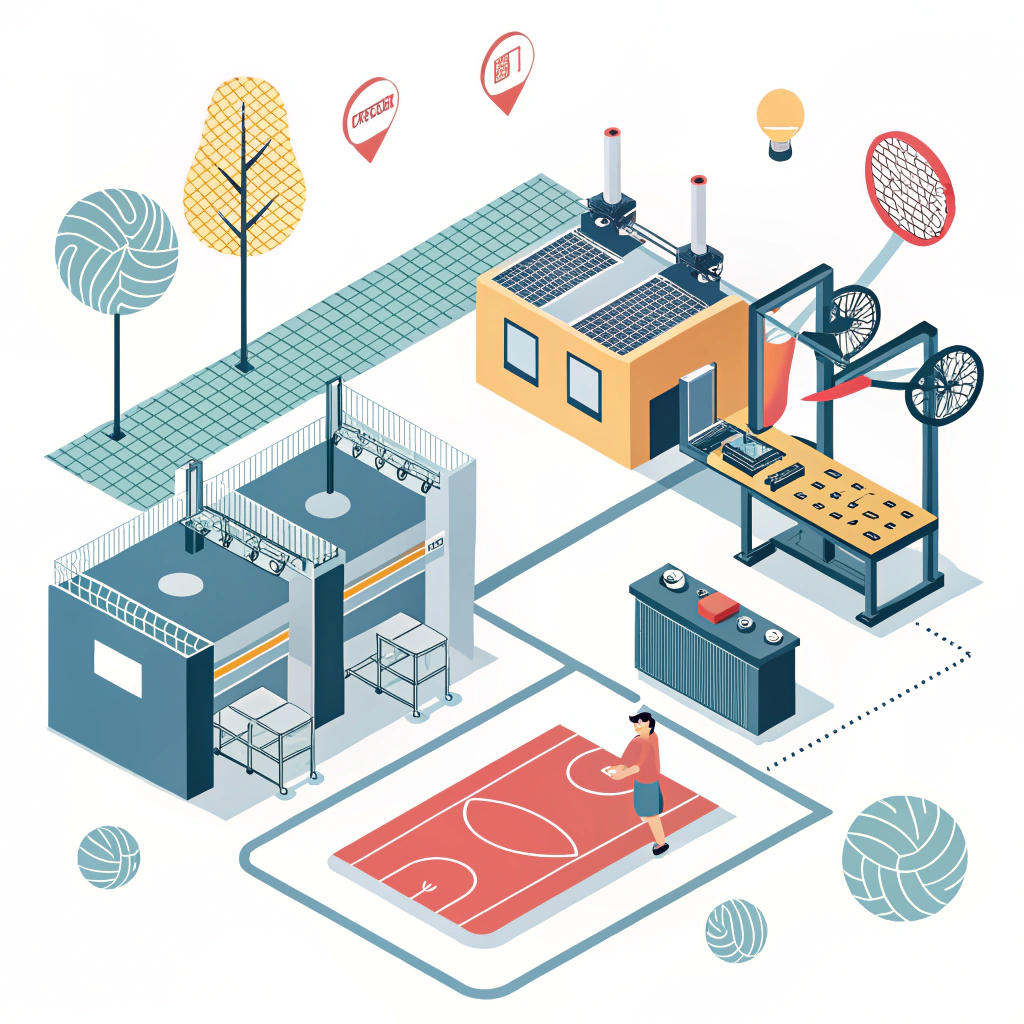 Minimal 2D illustration of innovative pickleball equipment manufacturing and advanced production techniques.