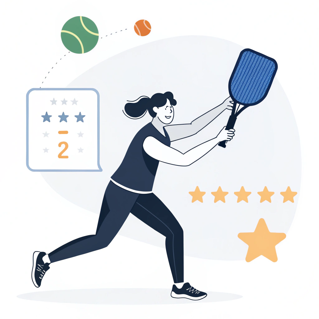 Minimalistic 2D illustration of a celebrity endorsing a high-performance pickleball paddle in a modern sporty style.