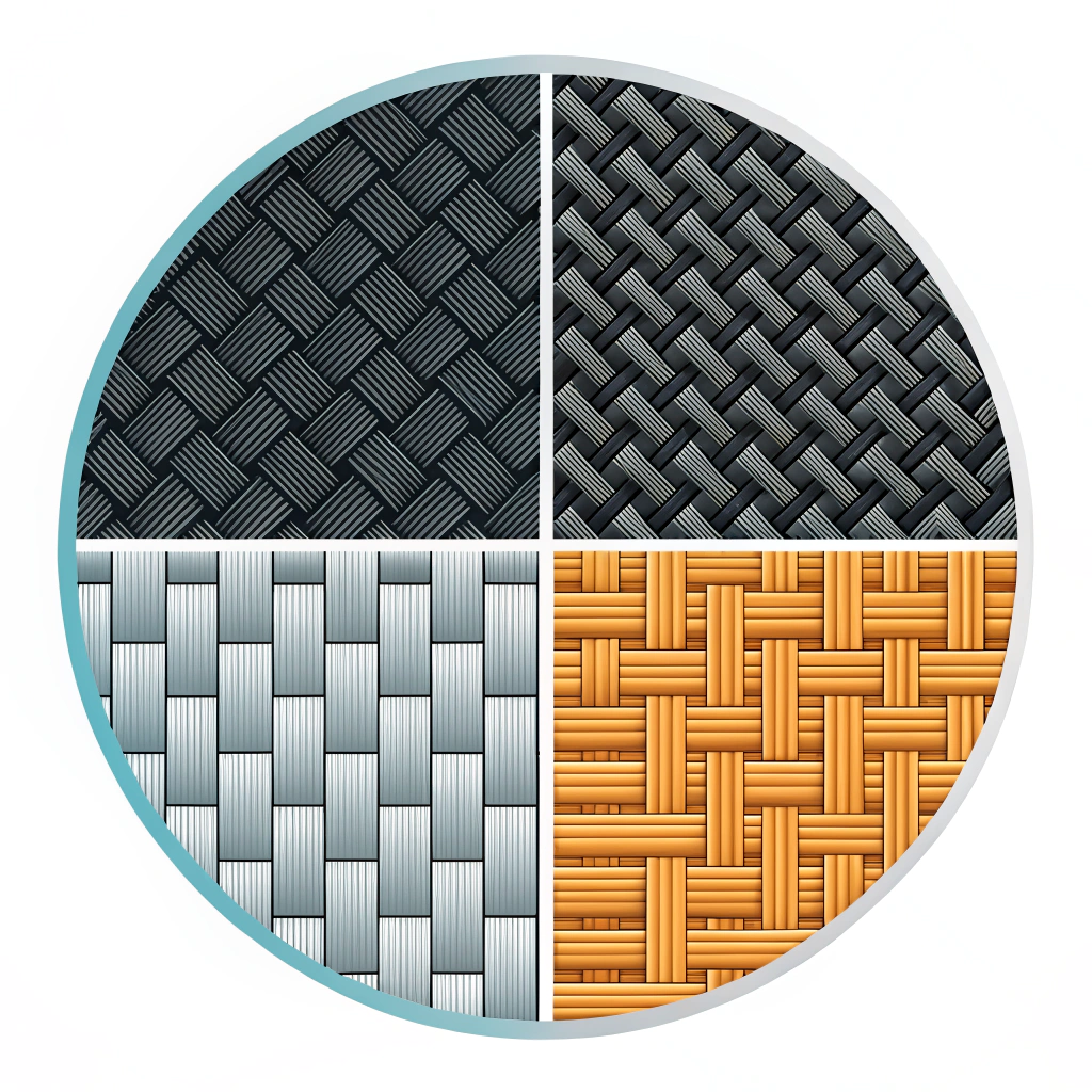Minimal 2D illustration showing varied carbon fiber weave textures for paddle manufacturing.