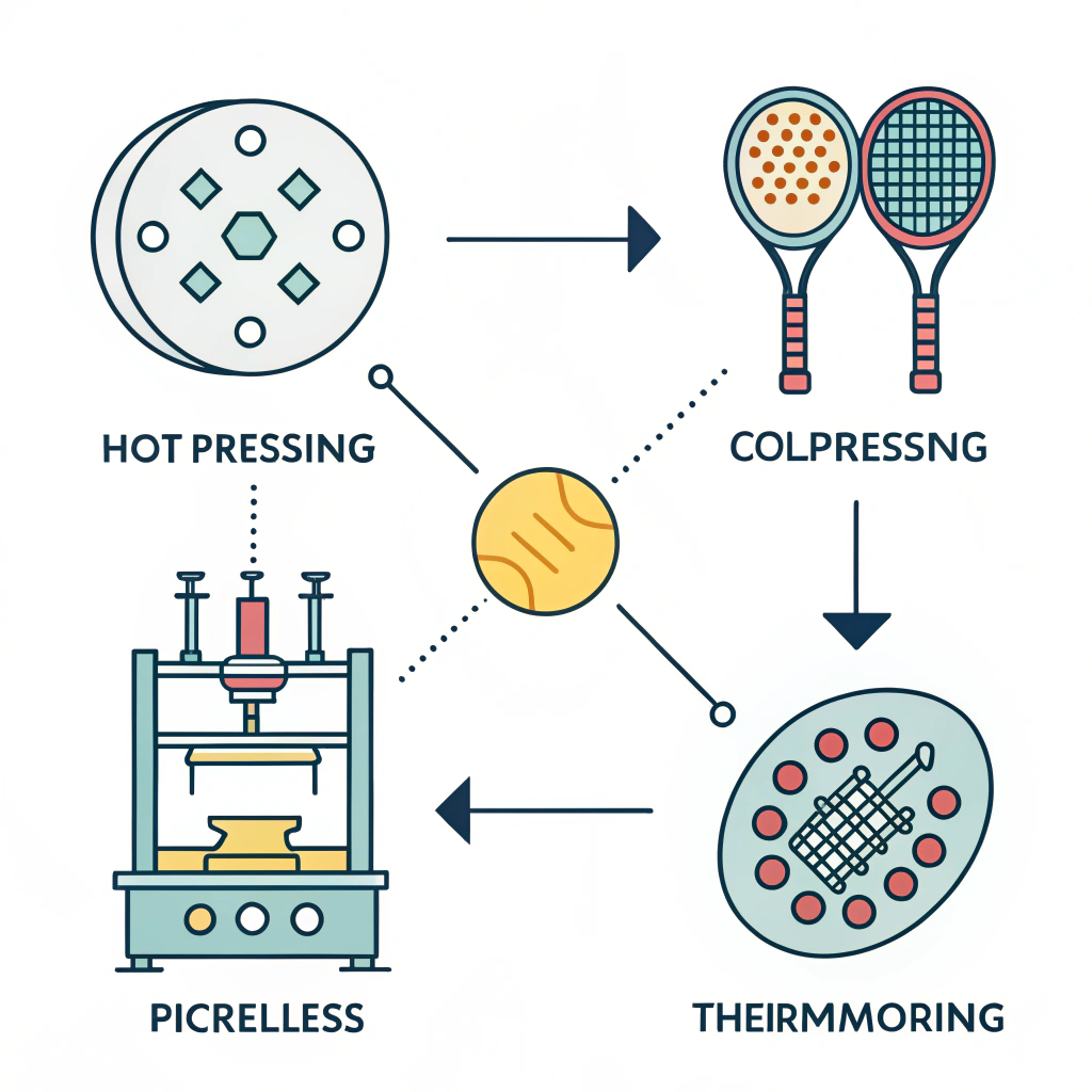 Minimalistic diagram showing three pickleball paddle manufacturing processes