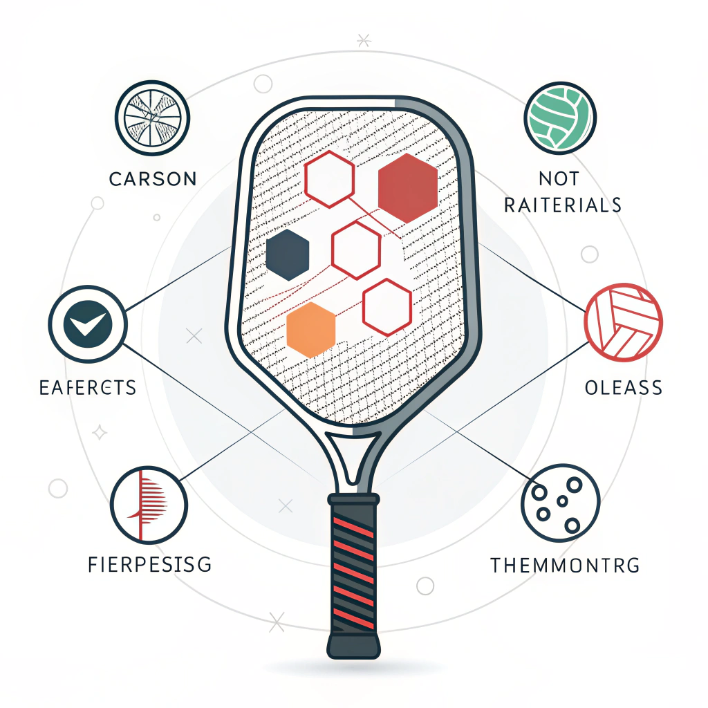 Minimalist vector art showing innovative pickleball paddle materials and production techniques.
