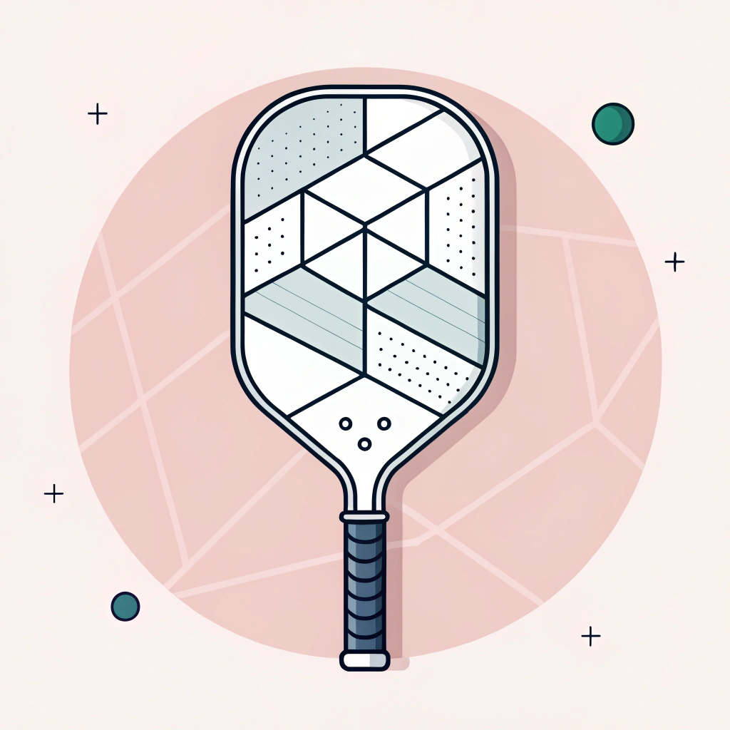 Minimalistic vector illustration of a pickleball paddle with layered premium material textures.