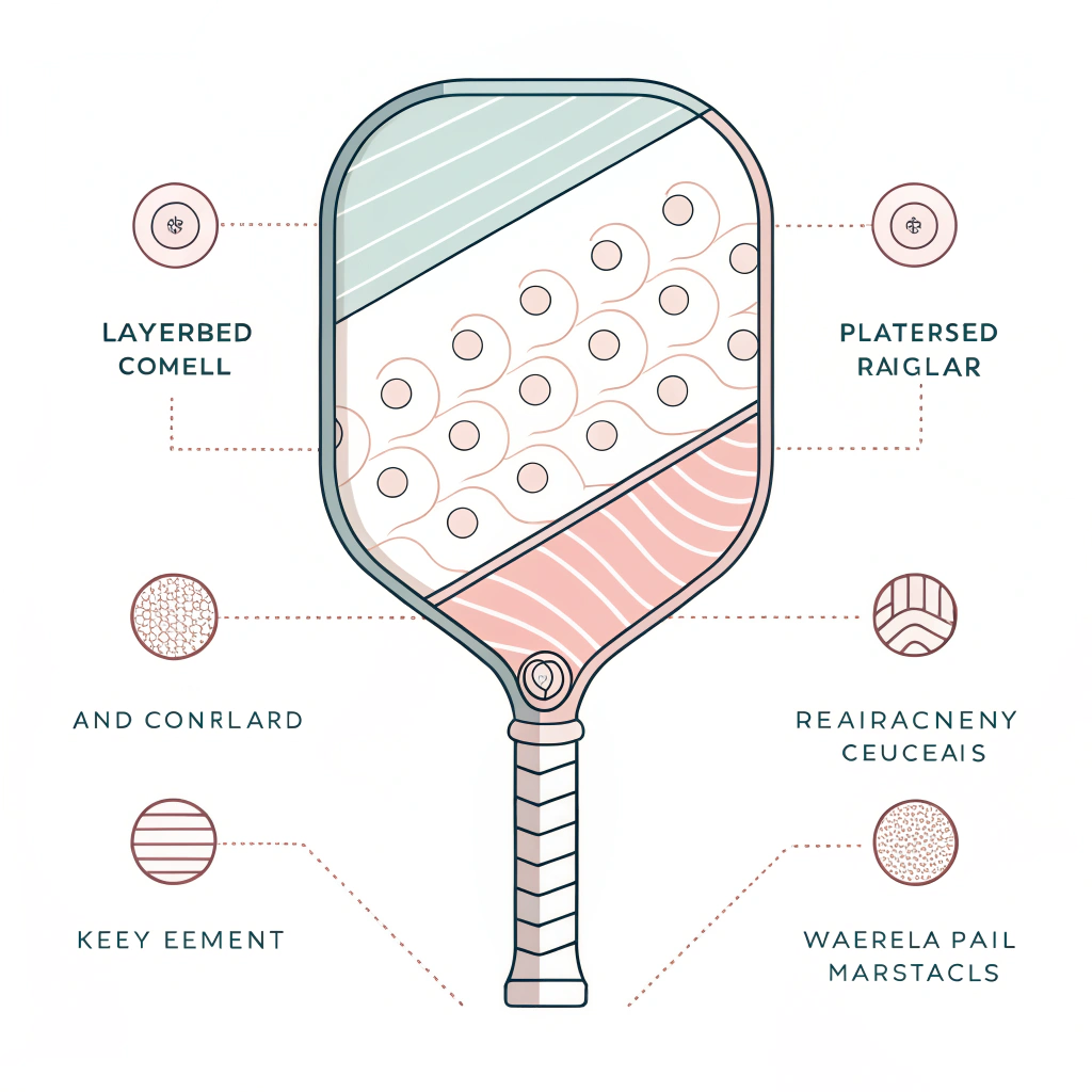 Minimal flat design illustration of a reinforced pickleball paddle emphasizing enhanced durability.