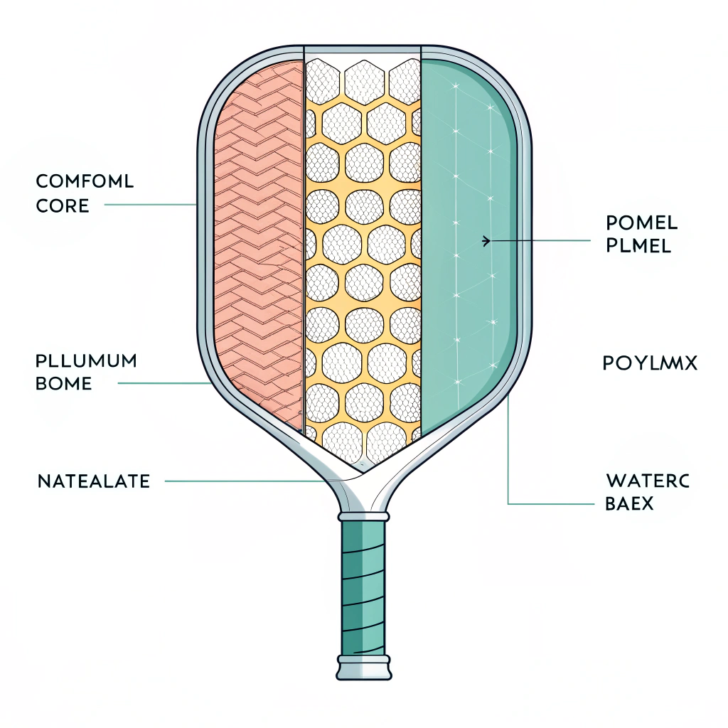 Minimalist 2D illustration of a paddle core with honeycomb patterns for performance.
