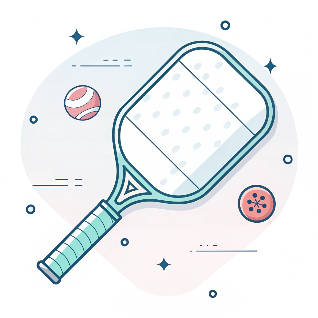 Minimal 2D illustration of a pickleball paddle emphasizing ergonomic grip design and production innovation.