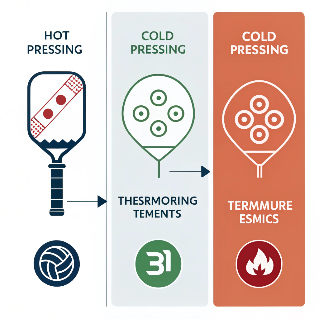 flat illustration depicting hot pressing, cold pressing, and thermoforming processes
