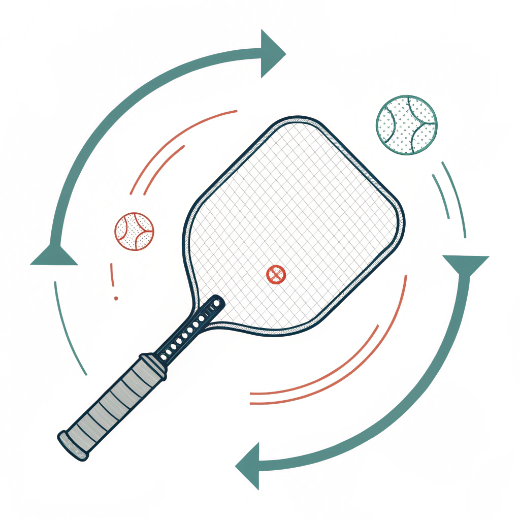 Minimalist illustration displaying cyclic fatigue testing of a pickleball paddle with repeating stress cycles visuals.