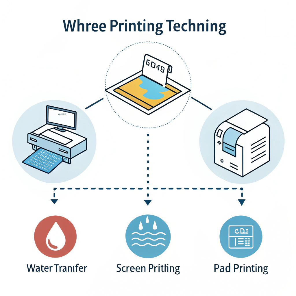2D flat illustration showing icons of three printing methods in a simple layout